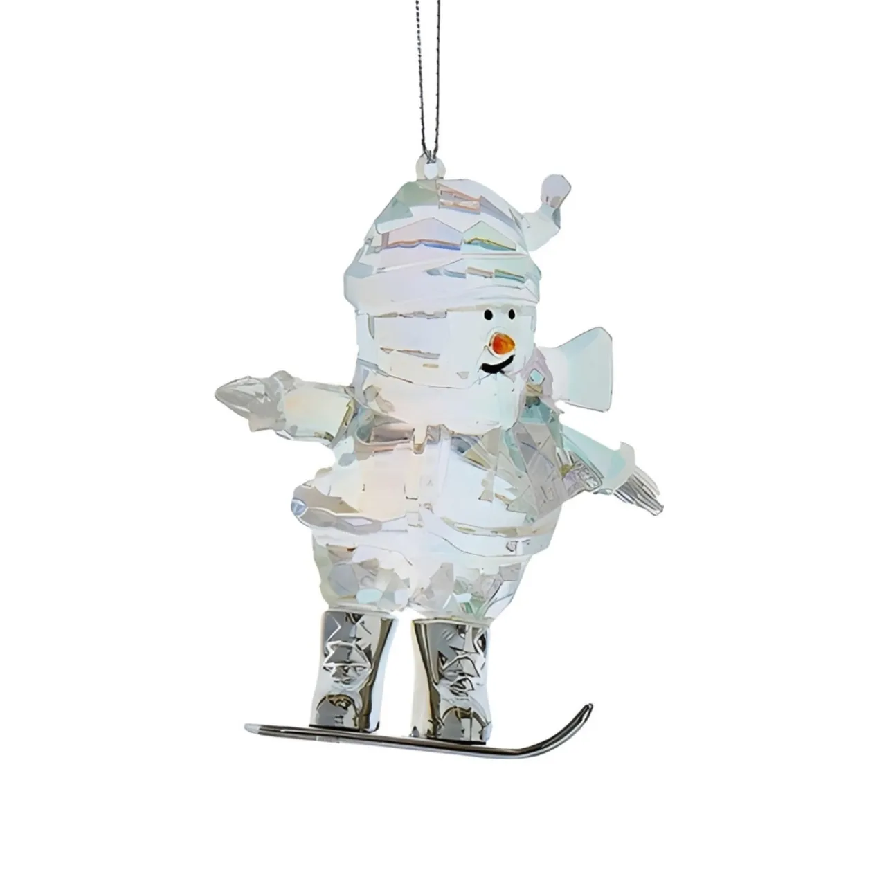 Acrylic Snowman on Snowboard Ornament< New