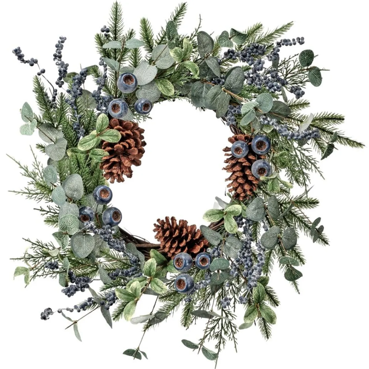 22" Blueberry Eucalyptus Cedar/Pine Wreath< New