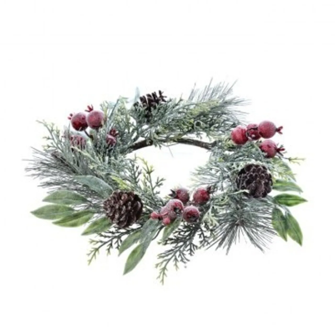 12" Frosted Pine/Cedar/Crabapple Candle Ring< Best