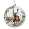 5.5" Glass Deer in The Woods Disc Ornament< Best