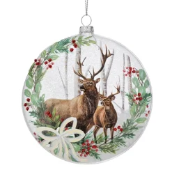 5.5" Glass Deer in The Woods Disc Ornament< Best