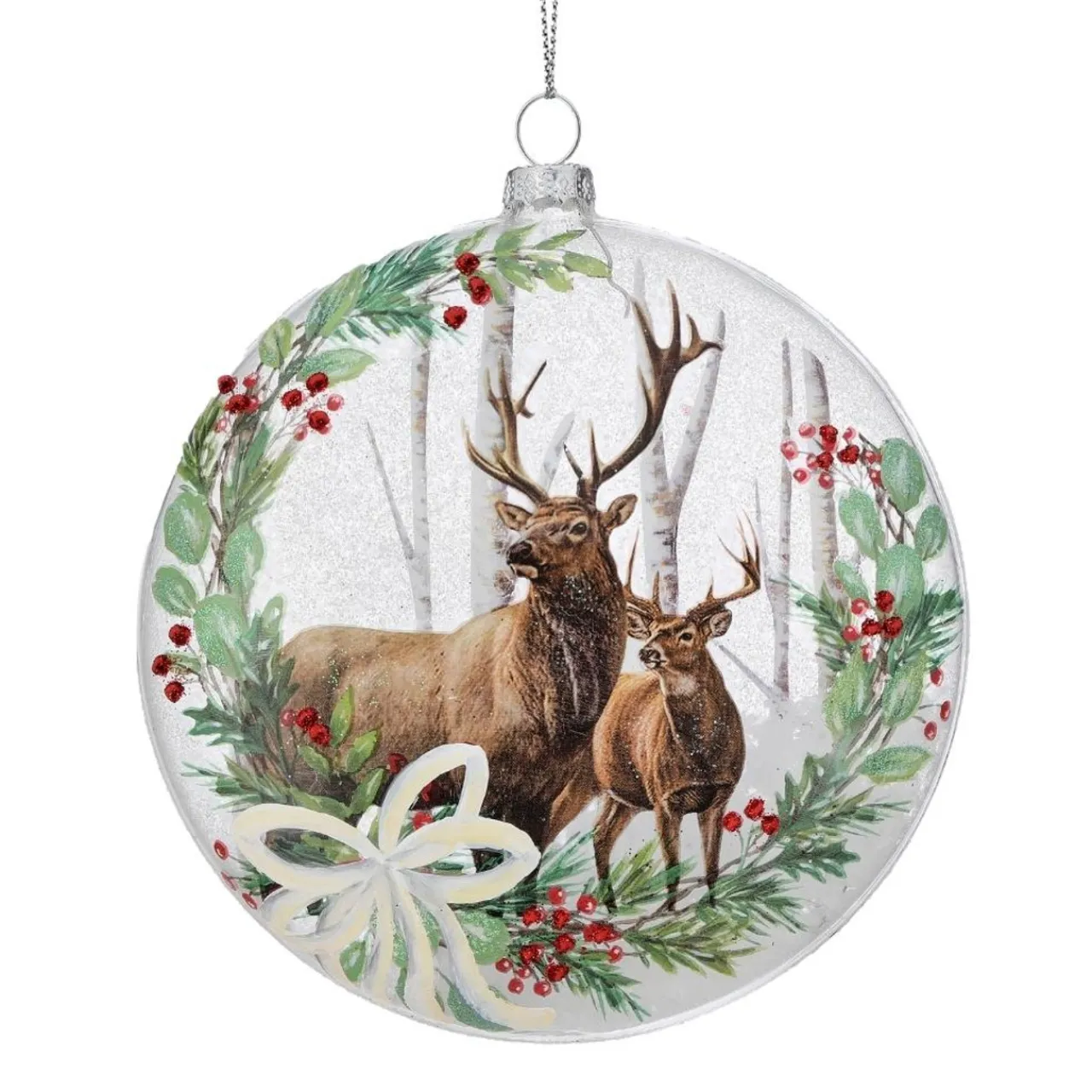 5.5" Glass Deer in The Woods Disc Ornament< Best