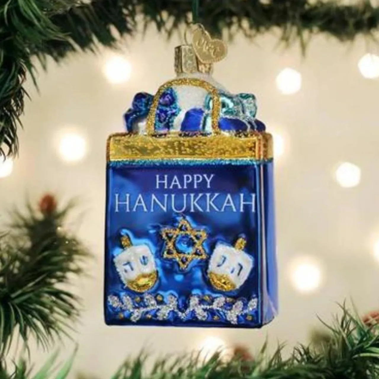 3.75" Happy Hanukkah Ornament<Old World Glass Clearance