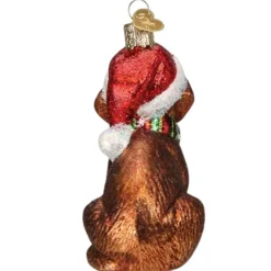3.75" Holiday Chocolate Lab Pup Glass Ornament<Old World Glass Clearance