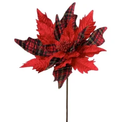 26" Red &amp; Gold Plaid Velvet Poinsettia< Outlet