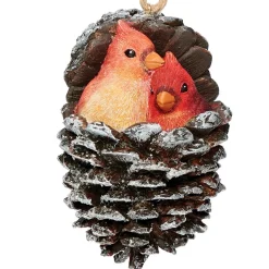 3.2" Roman - Cardinals In A Pinecone Cuddling Each Other Ornament< Sale