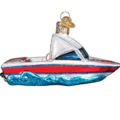 4.25" Ski Boat Glass Blown Ornament<Old World Glass Fashion