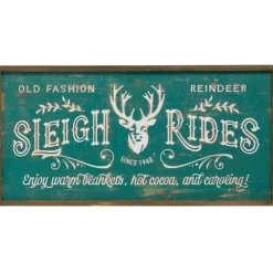 31.8" Wooden Wall Decor With The Insignia "Sleigh Rides"< Outlet