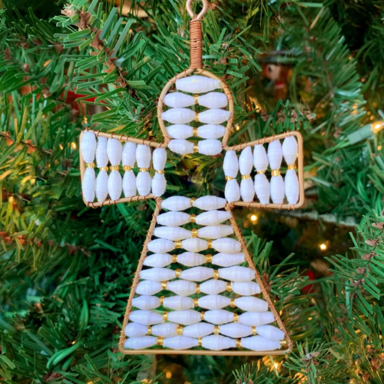 Angel Ornament with White Paper Beads< Clearance