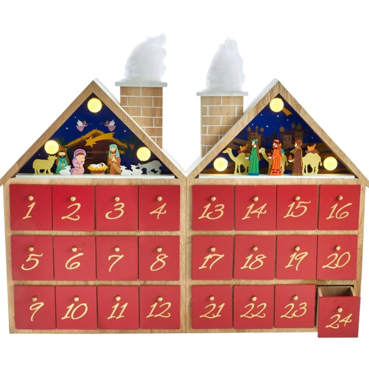 Battery-Operated Wooden LED Nativity Advent Calendar<Kurt Adler Clearance
