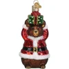 Bear Wearing Santa Suit Blown Glass Ornament<Old World Glass Online