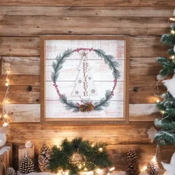 Believe White Wreath Block< Clearance