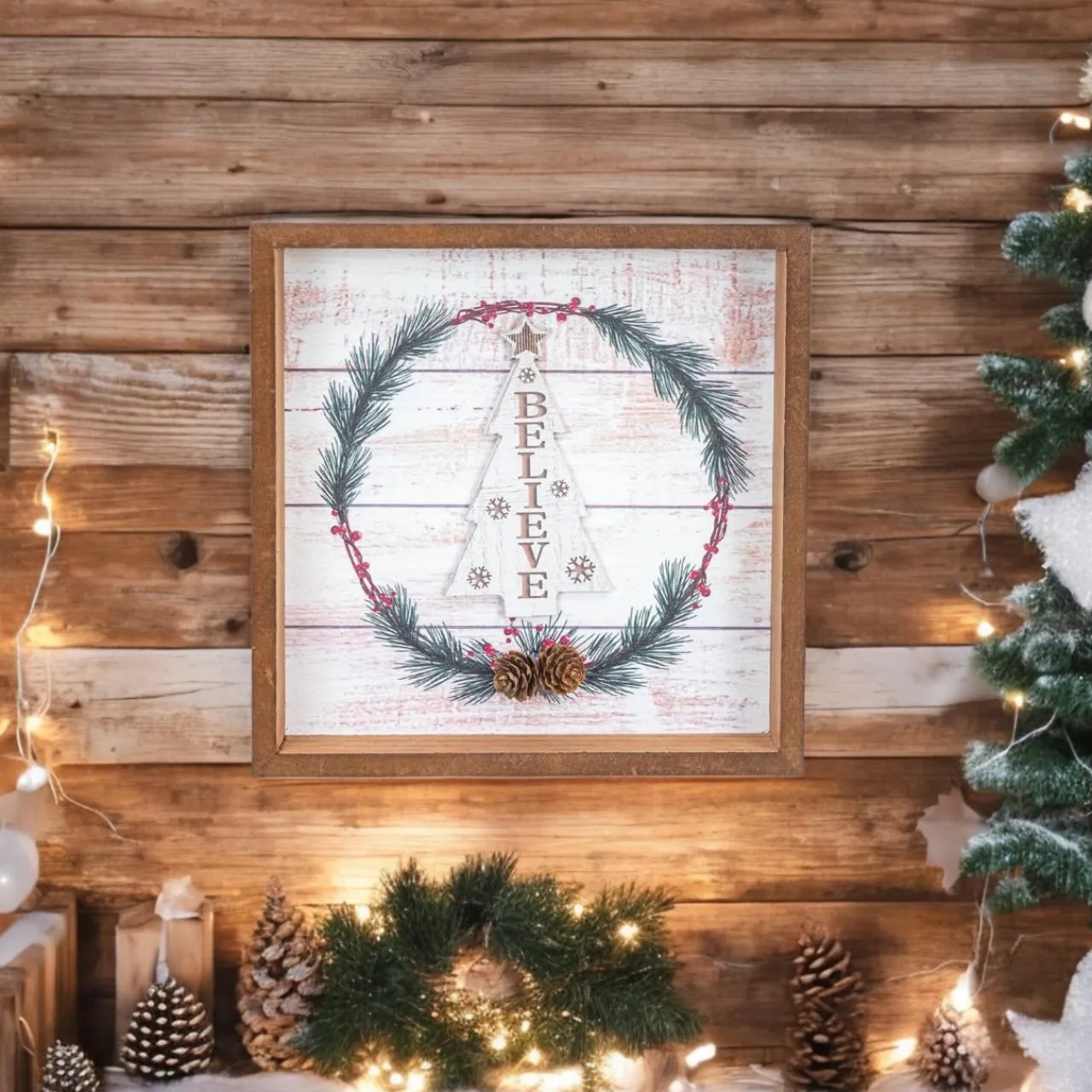 Believe White Wreath Block< Clearance
