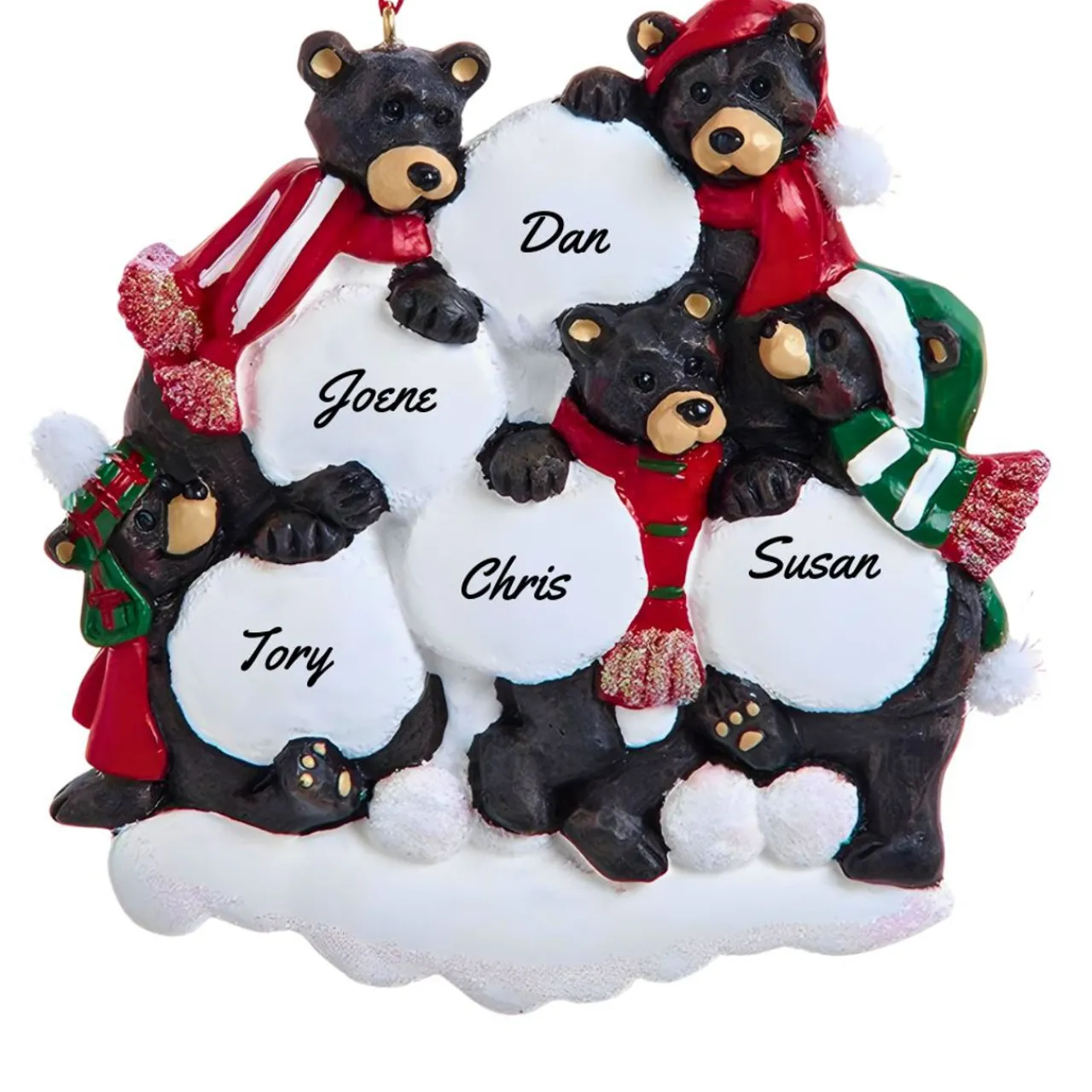 Black Bear Family of 5 with Snowballs Personalized Ornament - 5 Names Hand Personalized<Kurt Adler Discount