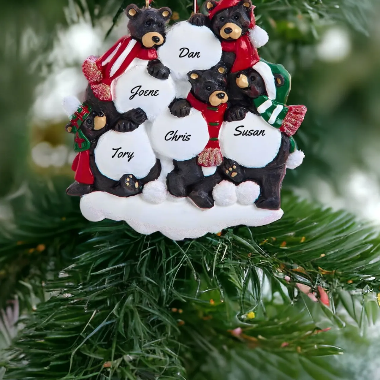 Black Bear Family of 5 with Snowballs Personalized Ornament - 5 Names Hand Personalized<Kurt Adler Discount