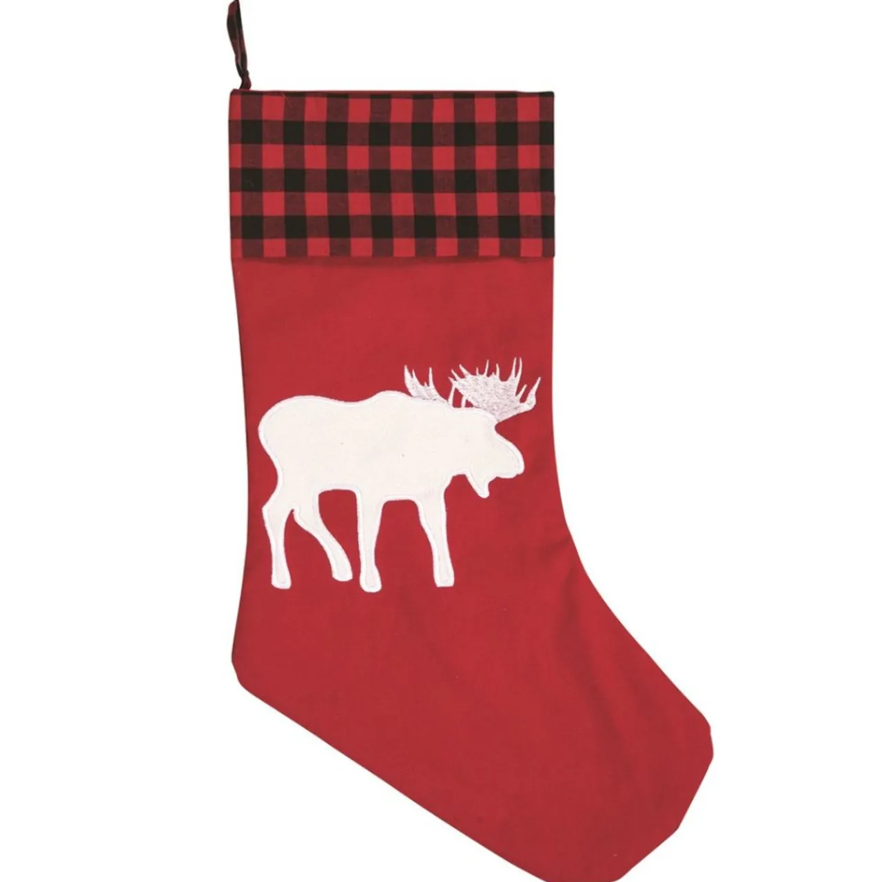 Buffalo Check Moose Stocking | The Christmas Loft< New