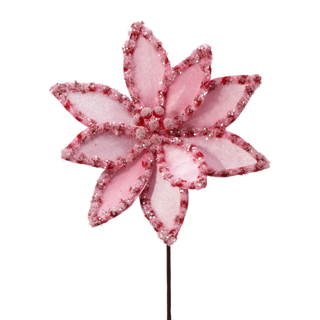 Candy Snow Glitter Pink Poinsettia Stem< Online