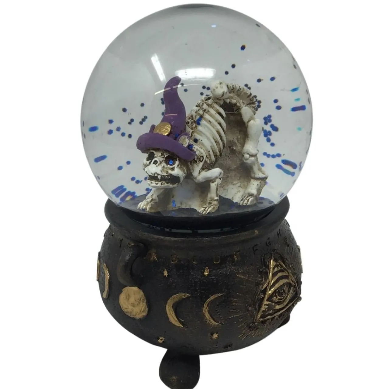 Cauldron With Cat Skeleton Snow Globe | The Christmas Loft< Sale