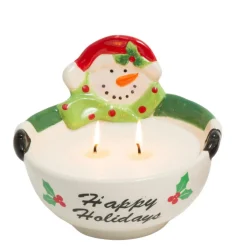 Ceramic Snowman Bowl Wax Candle - Happy Holidays< Online