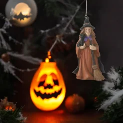 Charming Witch with Broom and Black Cat Ornament< Clearance