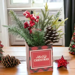 Cheerful Merry Christmas Pine Decor Box< Discount