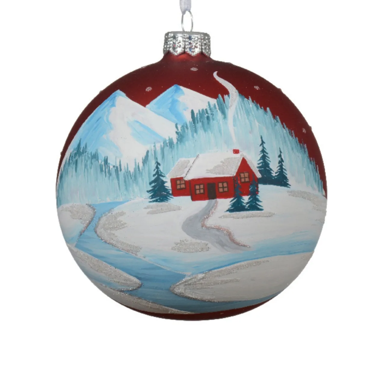 Christmas Barn Painted Red Glass Ornament< Clearance