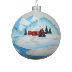 Christmas Barn Painted White Glass Ornament< Clearance
