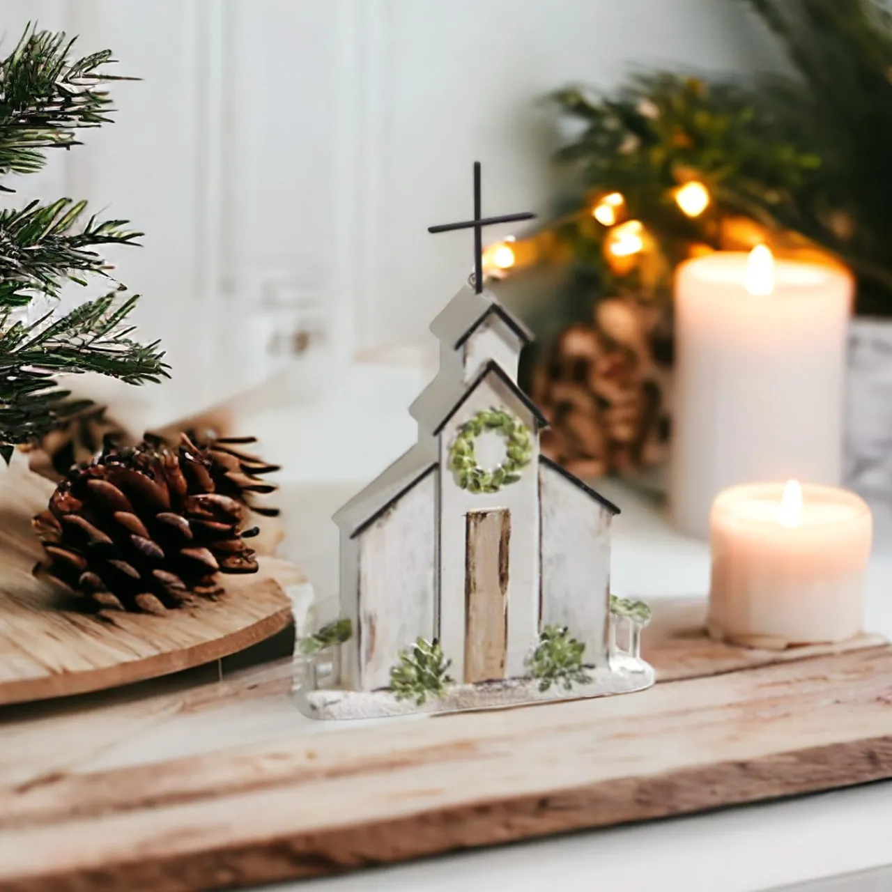 Church With Wreath Ornament< Sale
