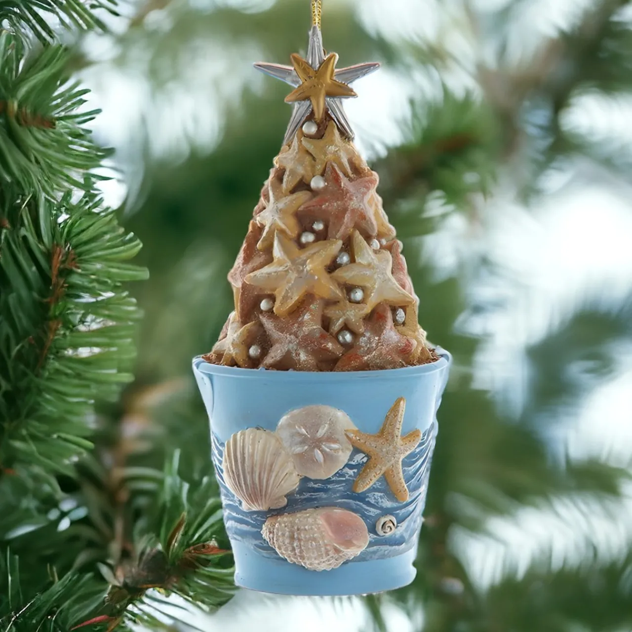 Coastal Starfish Bucket Ornament, Resin 5” - E0904<Kurt Adler Outlet