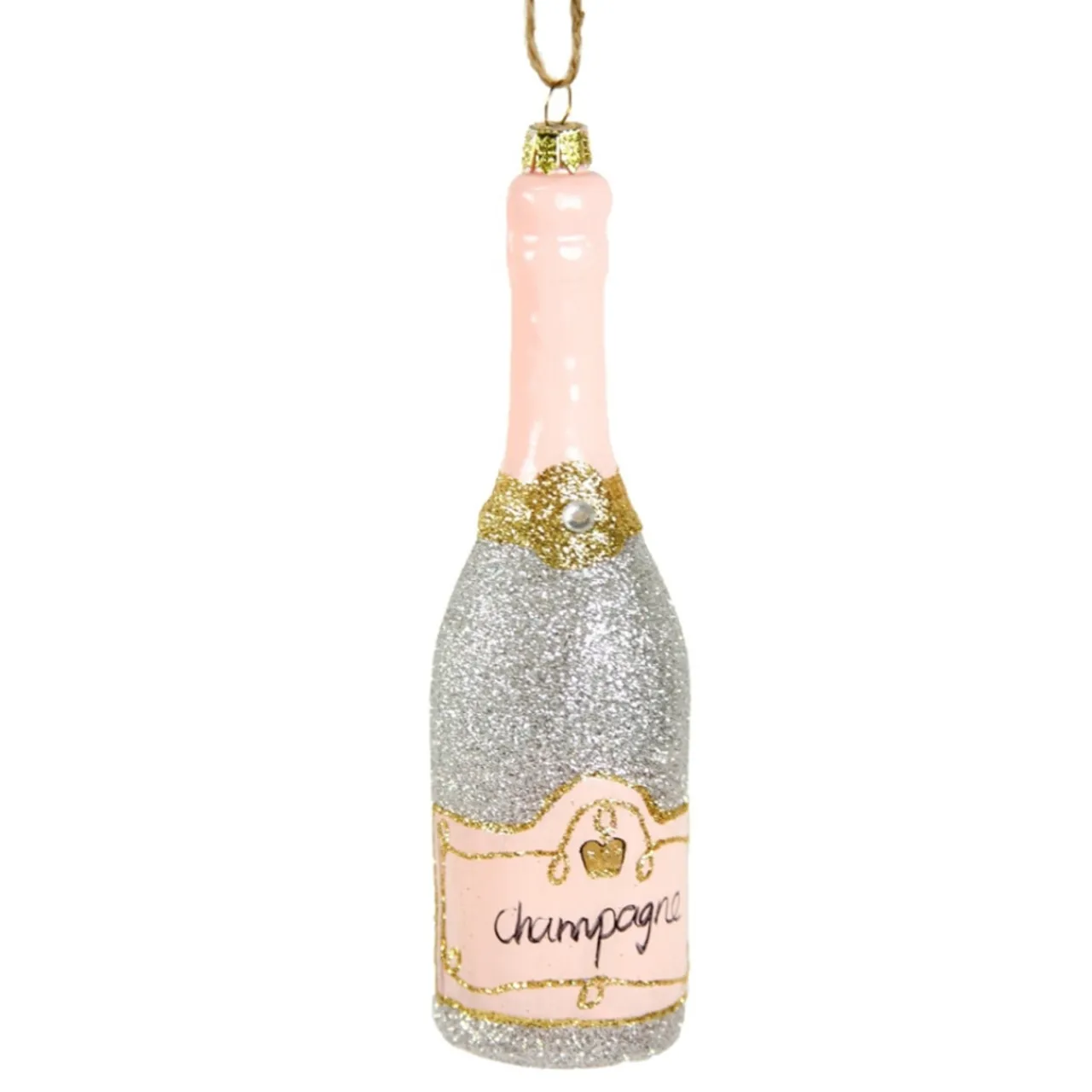 Cody Foster Silver Glittered Champagne Bottle Ornament< Clearance