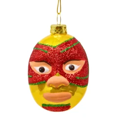 Cody Foster Yellow Mexican Wrestler Mask Blown Glass Ornament<Cody Foster & Co. Outlet
