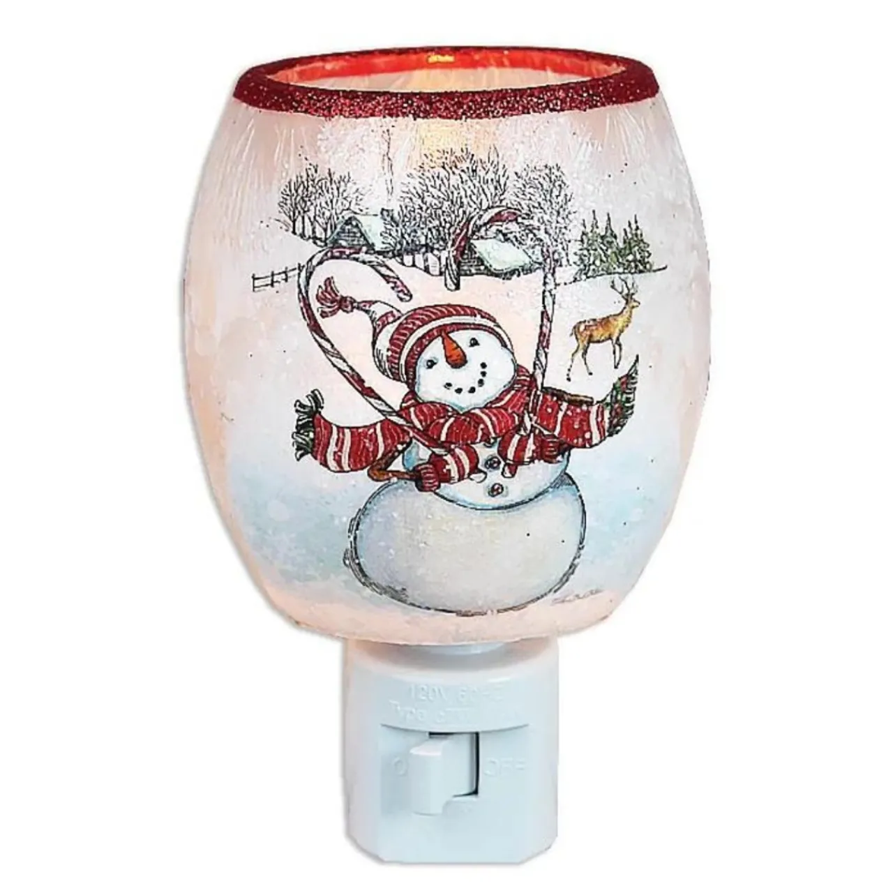 Country Snowman With Candy Canes Glass Night Light<Stony Creek Discount