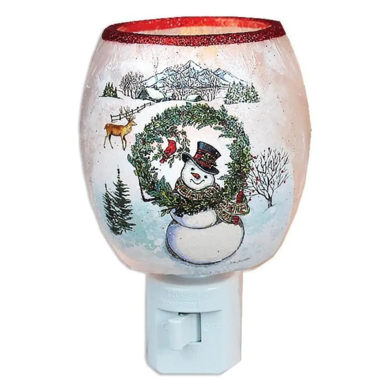 Country Snowman With Wreath Glass Night Light<Stony Creek Clearance