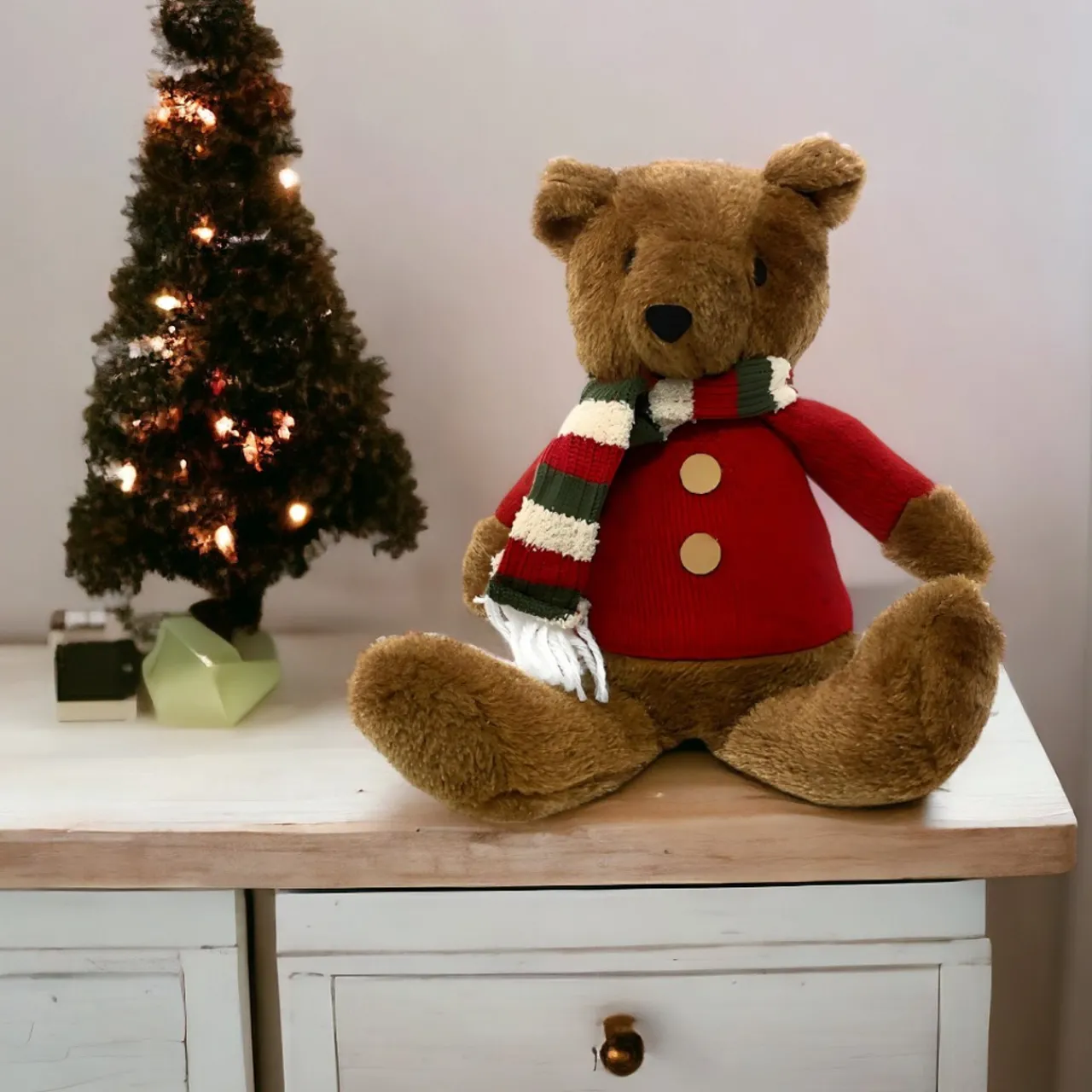 Cozy Festive Plush Bear with Red Sweater - 13 Inches< Clearance