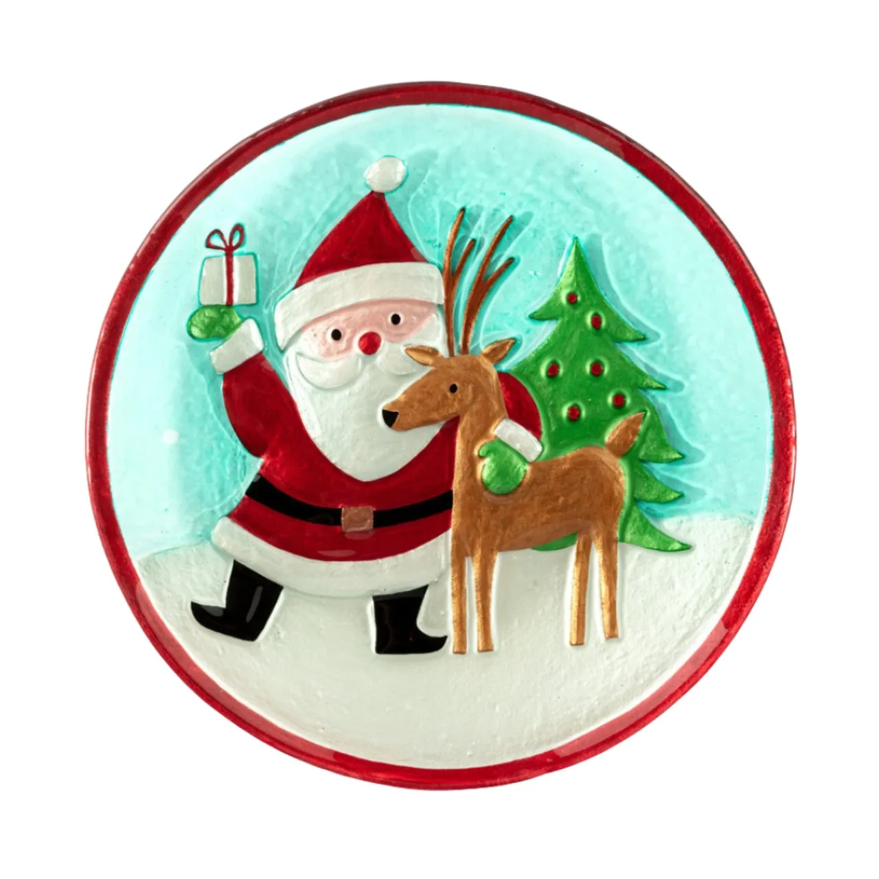 Dancing Santa And Reindeer Glass Serving Plate< Hot