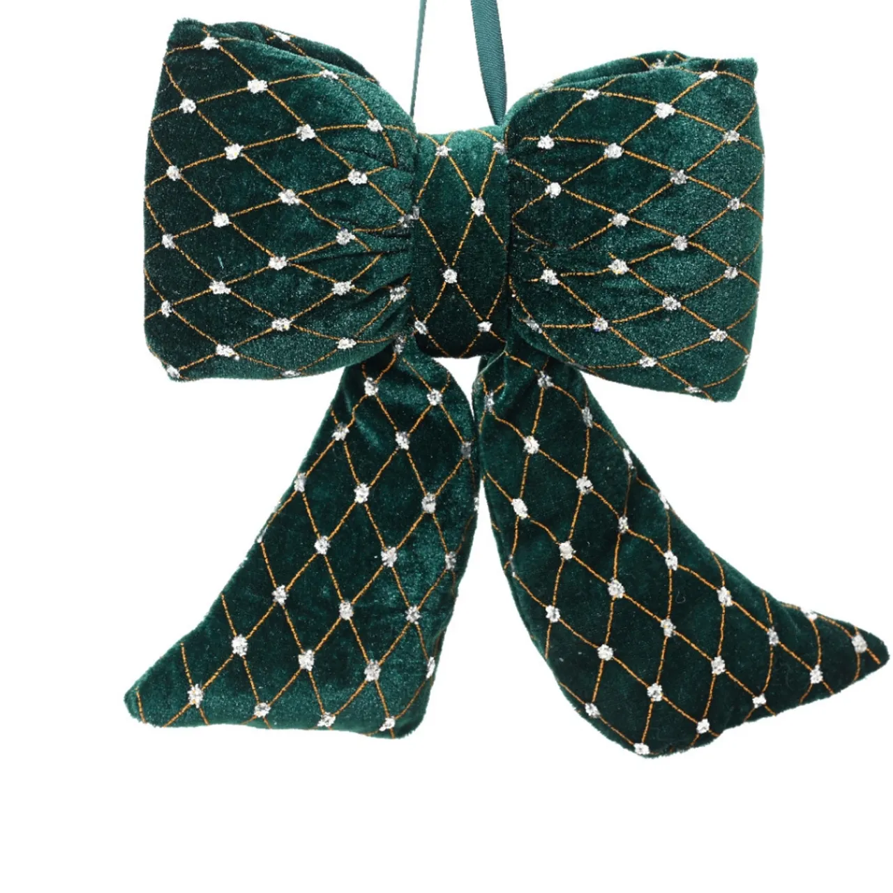 Dark Green and Gold Velvet Polyester Bow< New