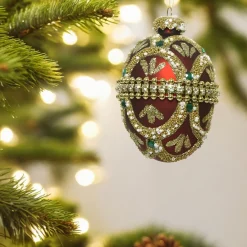 Dark Red Beaded Glass Egg Ornament< Discount