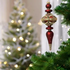 Dark Red Elegant Glass Finial Set of 2 Ornaments< Clearance