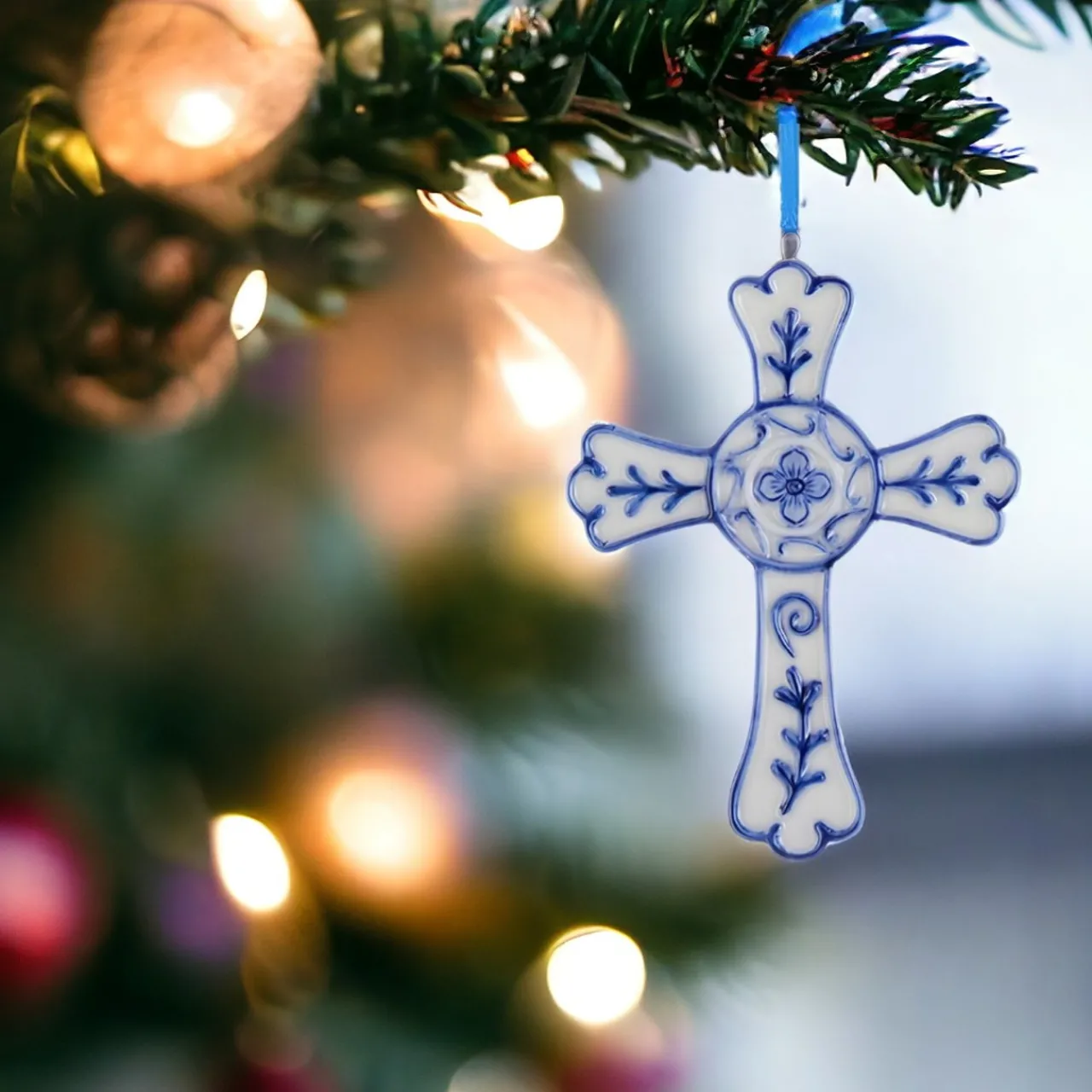 Delft Cross Porcelain Ornament<Kurt Adler New