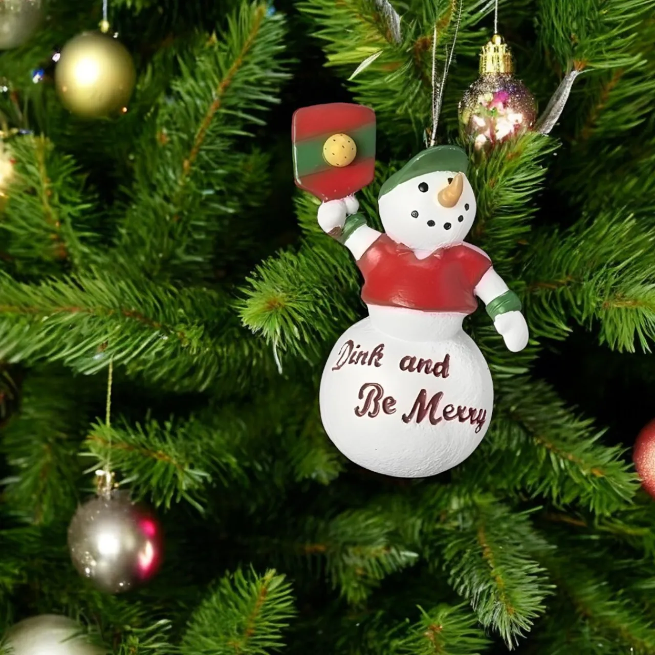 Dink and Be Merry Pickleball Snowman Ornament< Online