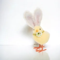 Easter Bunny Chick Decor: Fluffy Yellow Figurine with Rabbit Ears< Clearance