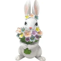 Easter Bunny Figurine Holding Flowers< Hot