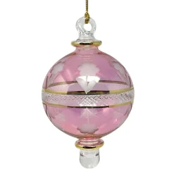 Small Pink Floral Etched Ball Glass Ornament<Egyptian Museum Clearance
