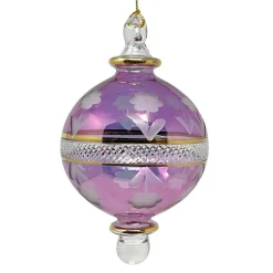 Small Purple Floral Etched Ball Glass Ornament<Egyptian Museum Clearance