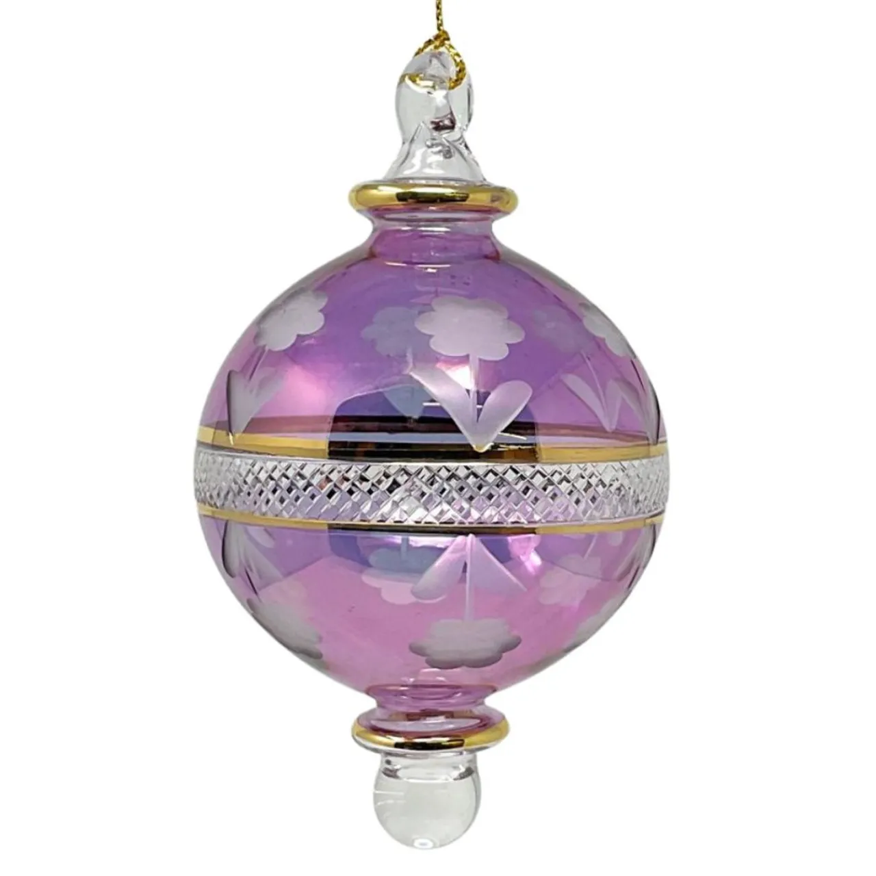 Small Purple Floral Etched Ball Glass Ornament<Egyptian Museum Clearance