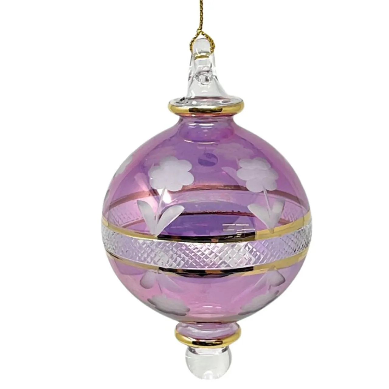 Small Purple Floral Etched Ball Glass Ornament<Egyptian Museum Clearance