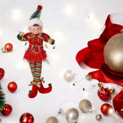 Fabric Girl Tinsel Pixie Elf with Tree Hat Ornament< Discount