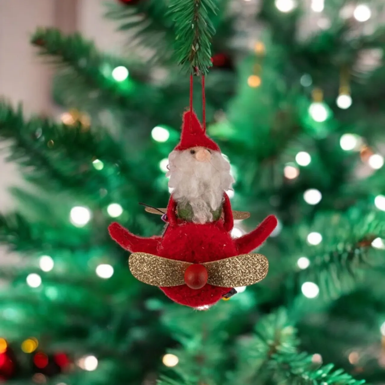Felt Airplane Ornament with Santa< Sale