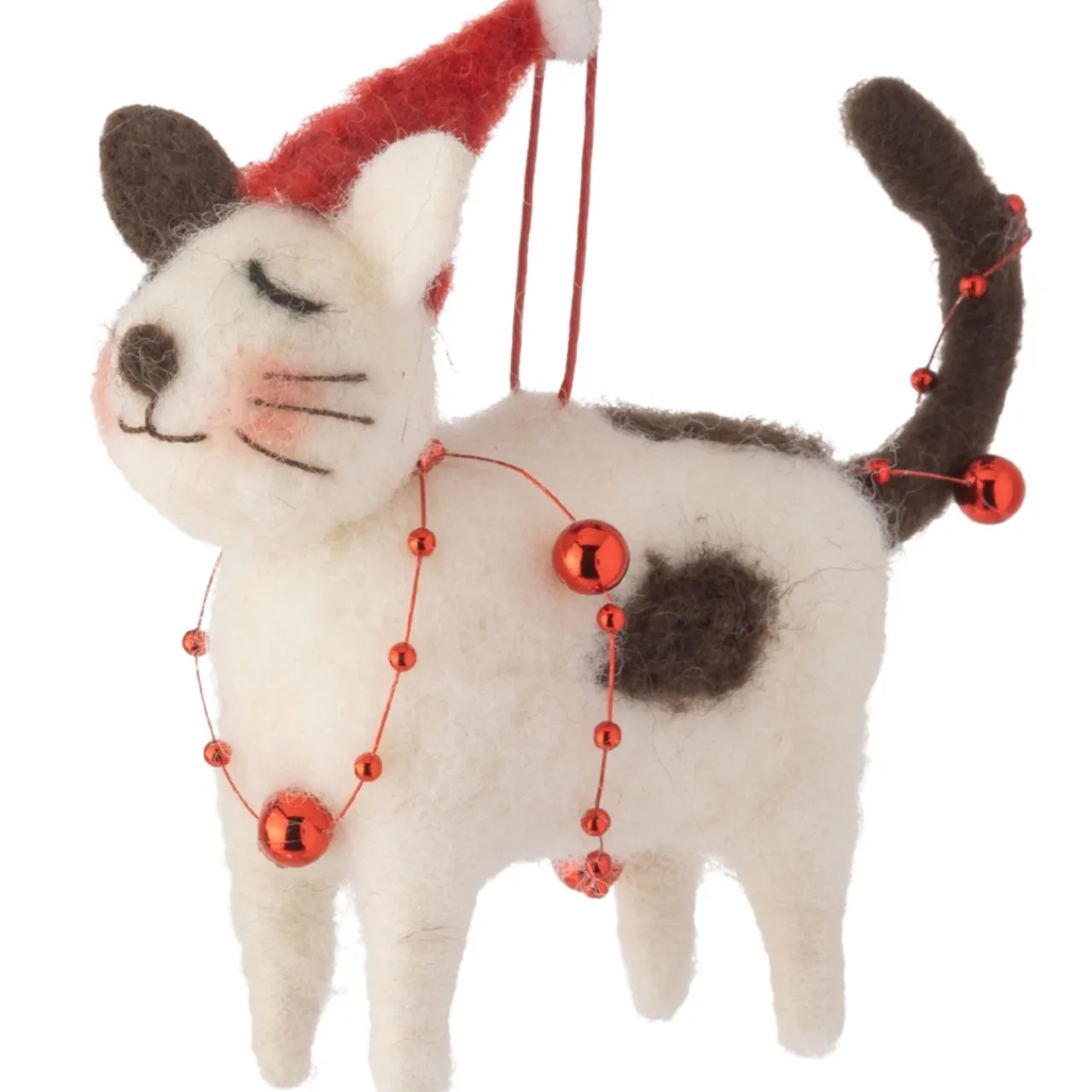 Felt Cat Wearing A Red Hat Ornament< Clearance