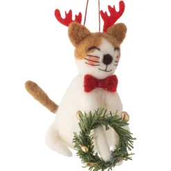 Felt Cat Wearing Antlers Ornament< Hot
